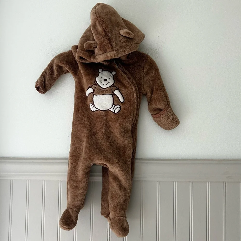 Disney Baby Winnie The Pooh 0-3 Months Brown Zip Up Coverall